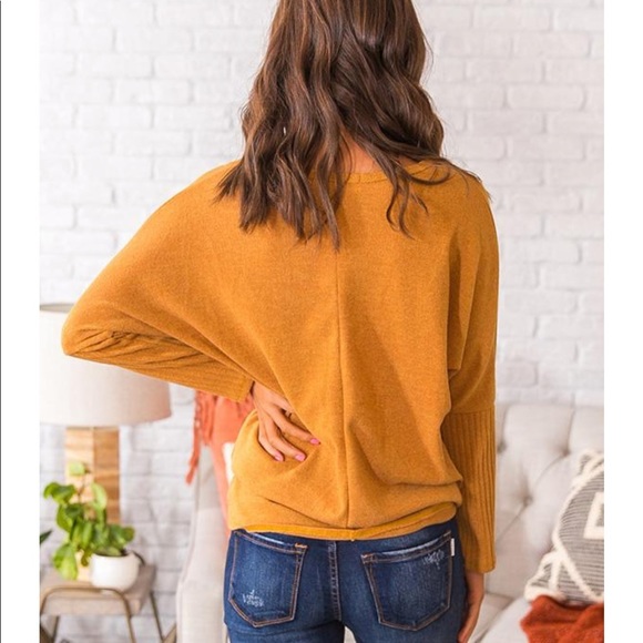 Cozy tie front sweater in mustard - Picture 4 of 4